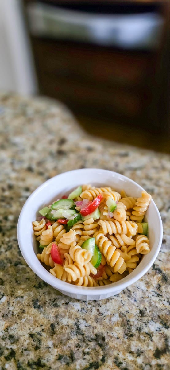 Pasta Salad in White Serving Bowl