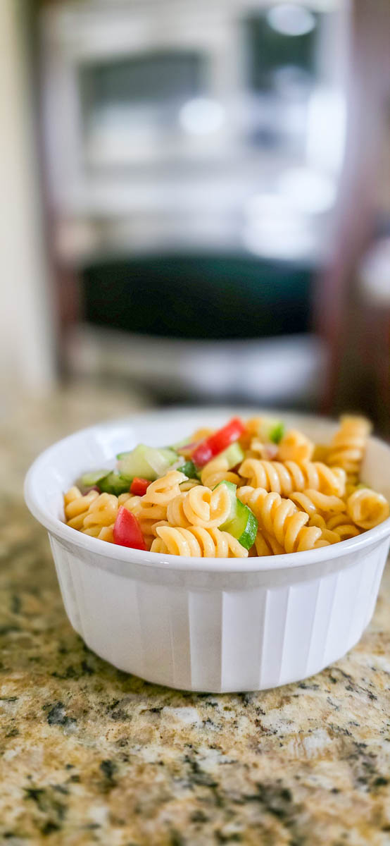 Pasta Salad in White Serving Bowl