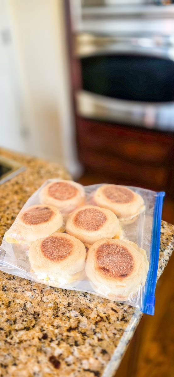 Breakfast Egg McMuffins in a Freezer Safe Bag - Sitting on the Kitchen Counter