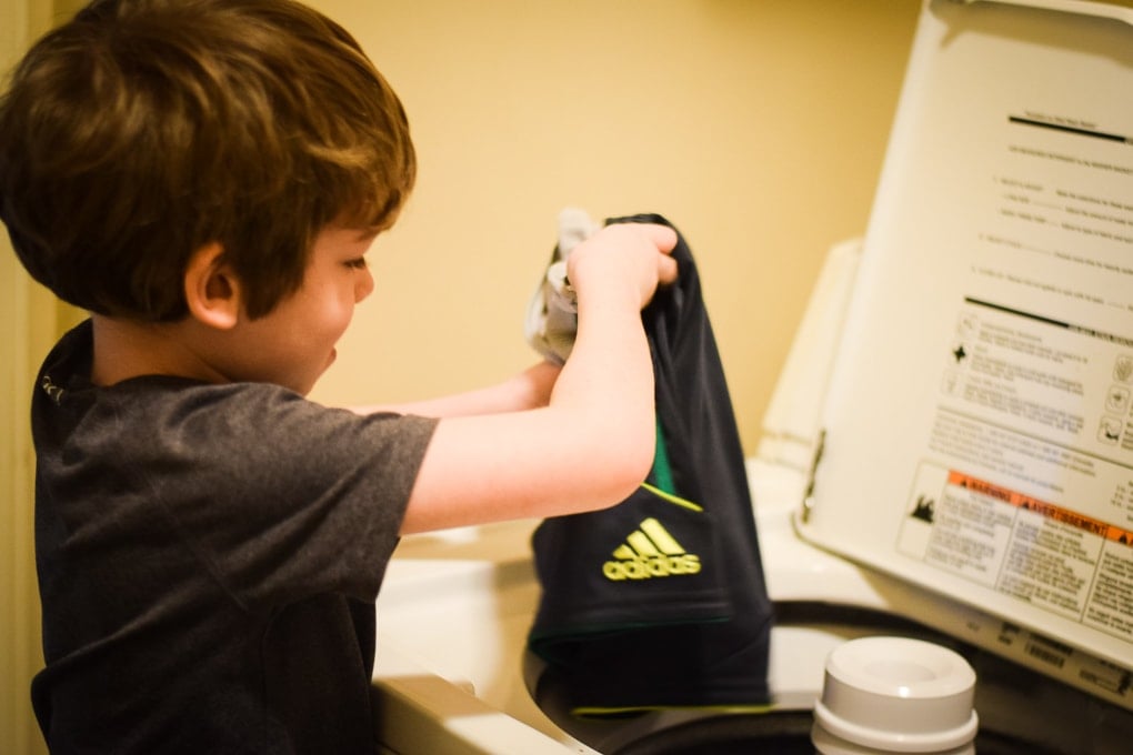 As part of our family's laundry routine, our older kids do their own laundry.