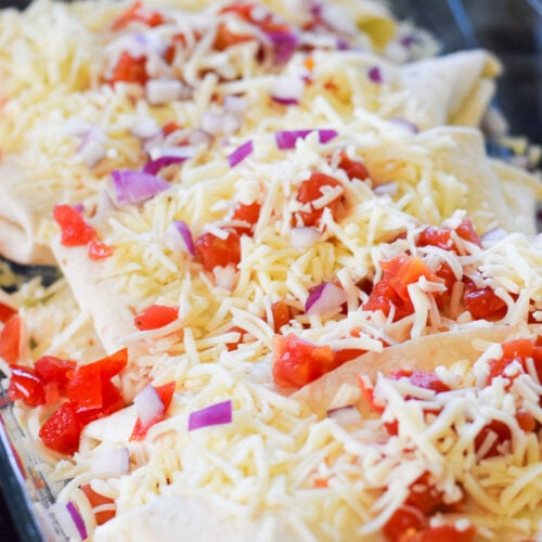 Chicken Enchiladas in a Glass Baking Dish