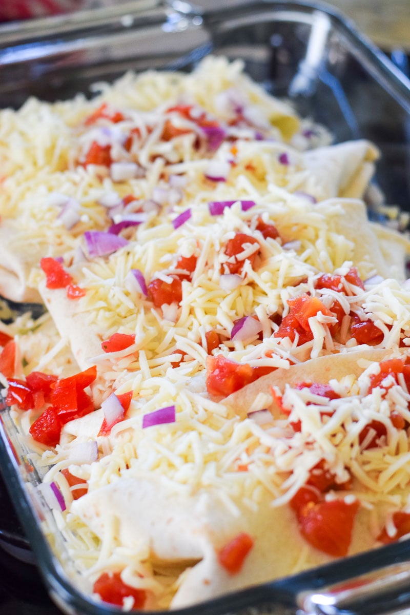 Chicken Enchiladas in a Glass Baking Dish