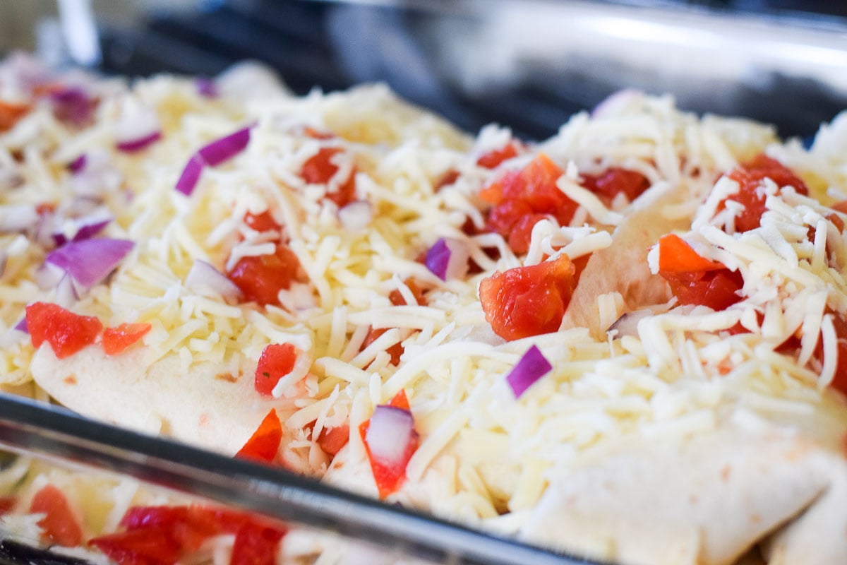 Chicken Enchiladas in a Glass Baking Dish