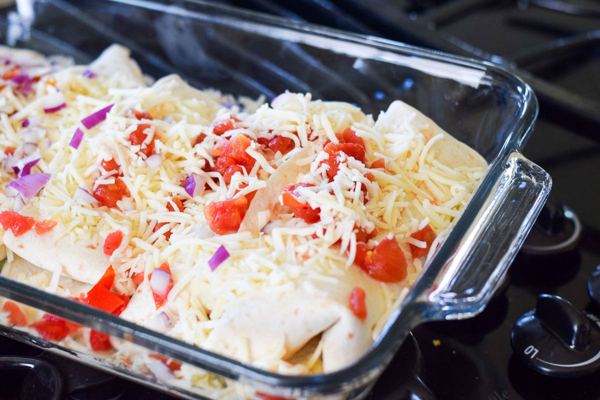 Chicken Enchiladas in a Glass Baking Dish