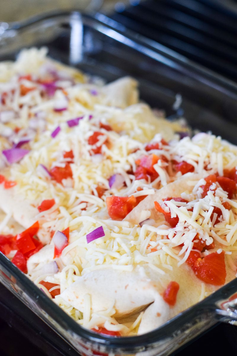 Chicken Enchiladas in a Glass Baking Dish
