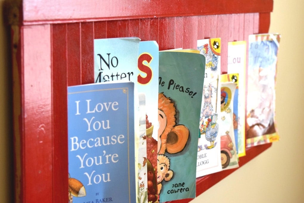 Red Window Shutter for Storing Children's Books by This Little Home of Mine