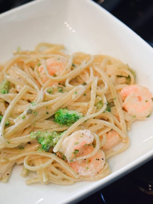 Shrimp and Broccoli Pasta Recipe by This Little Home of Mine