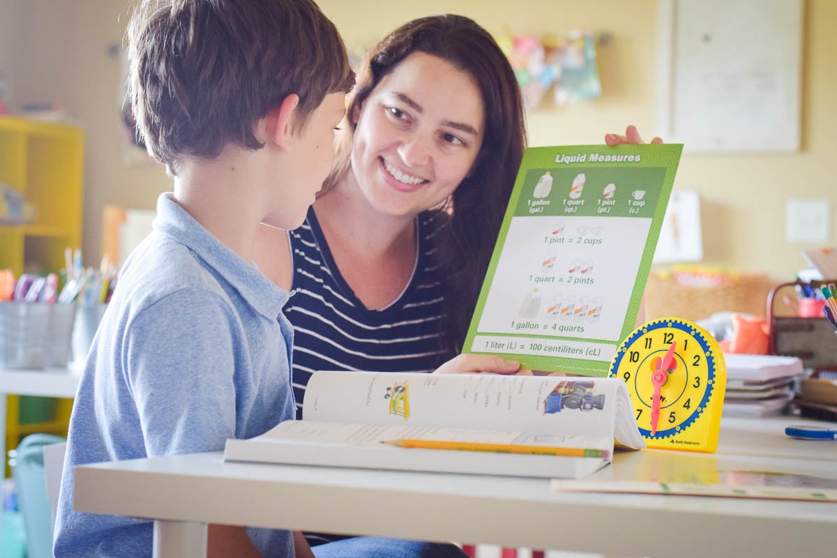 Mom and Son Doing Math Lesson Together