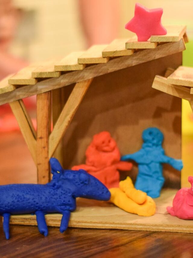 Nativity Stable Sitting on the Table with Play Dough Character Placed Inside