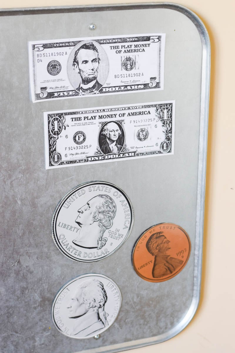 Pretend Money - Dollars and Cents - on Vertical Magnetic Space