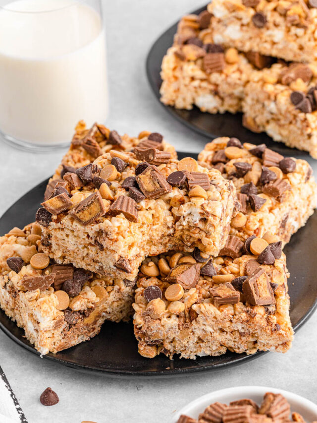 Reese's Rice Krispies Treats Served on a Plate