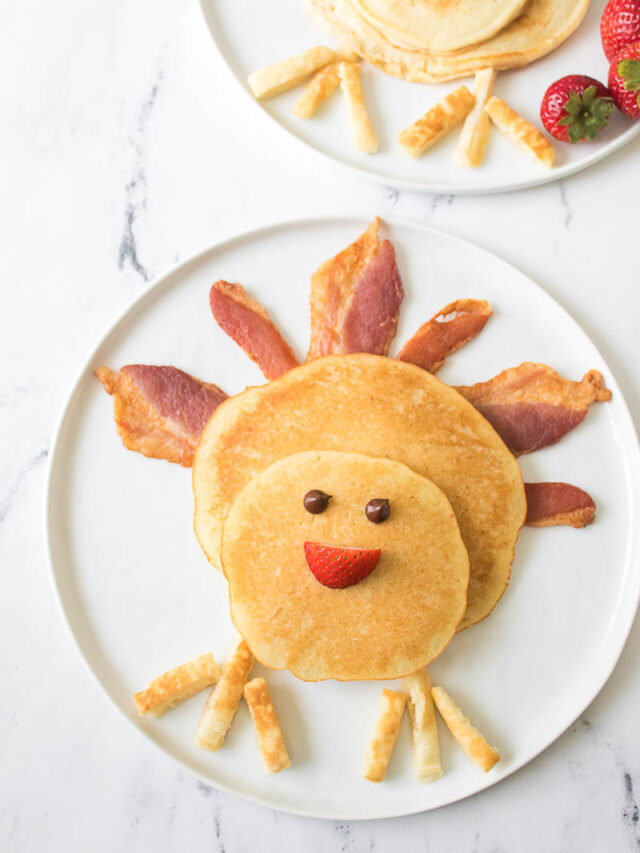 Thanksgiving Turkey Pancakes on White Serving Plates
