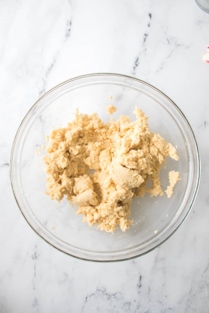 Cookie Ingredients in a Glass Mixing Bowl 