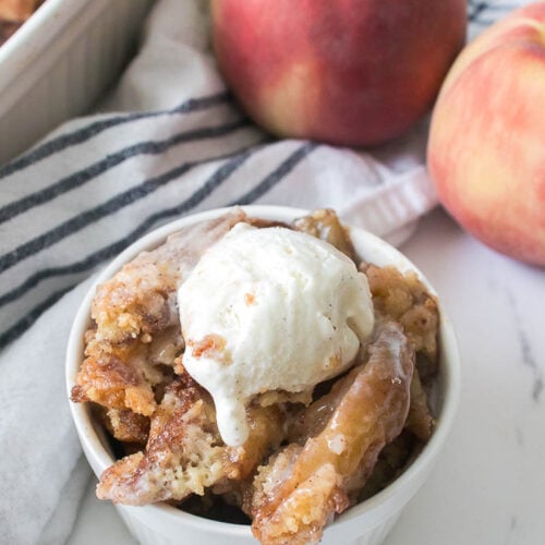 Peach Cobbler Served in Bowl - with Ice Cream on Top