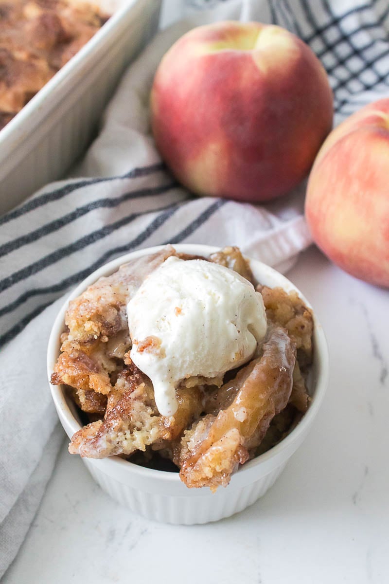 Peach Cobbler Served in Bowl - with Ice Cream on Top