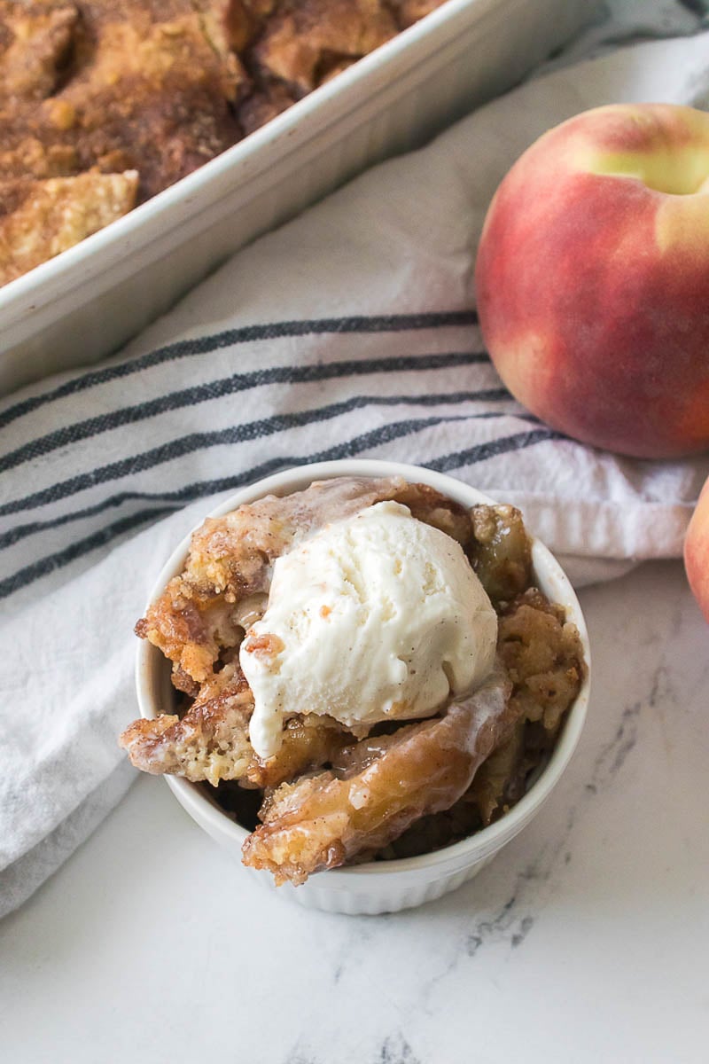 Leftover Peach Cobbler Served in Individualized Serving Dish
