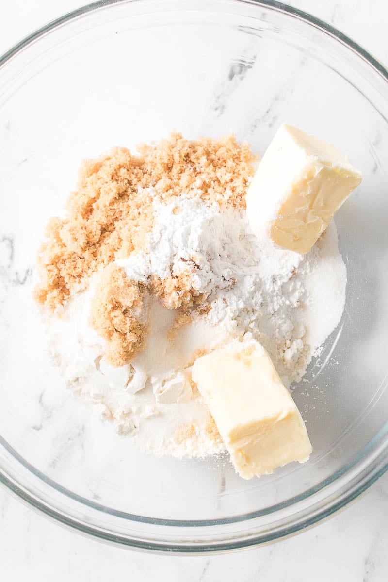 Crumble Topping Ingredients in Glass Bowl