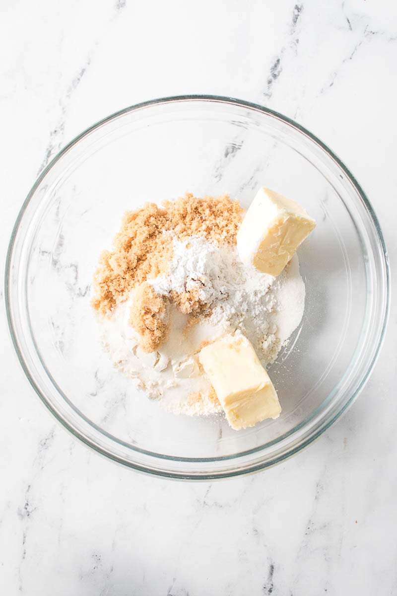 Crumble Topping Ingredients in Glass Bowl