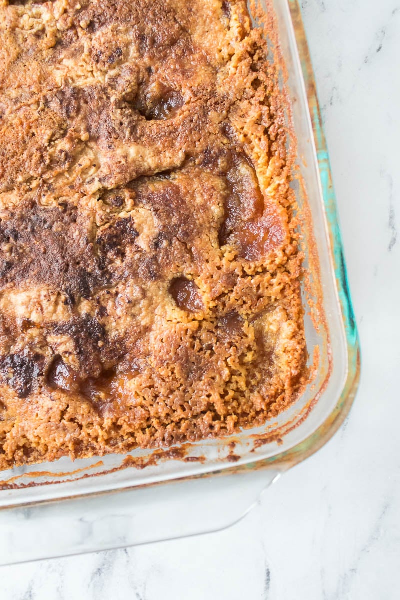 Baked Apple Dump Cake in Glass Baking Dish