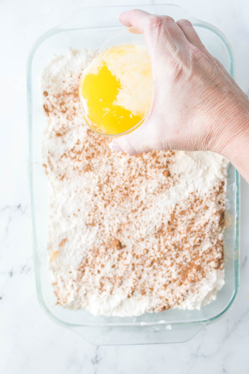 Apple Dump Cake in Baking Dish - Prepared to Be Baked