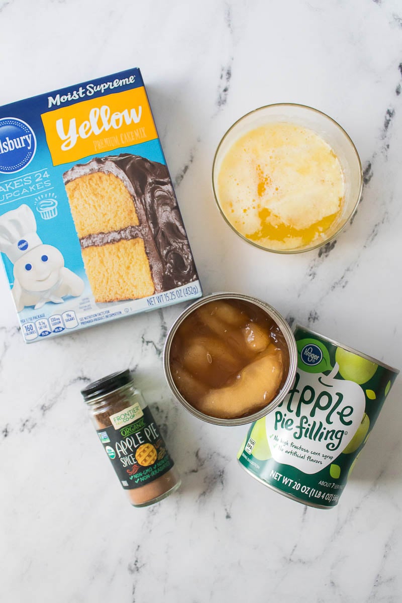 Dump Cake Ingredients Laying Out on Kitchen Counter