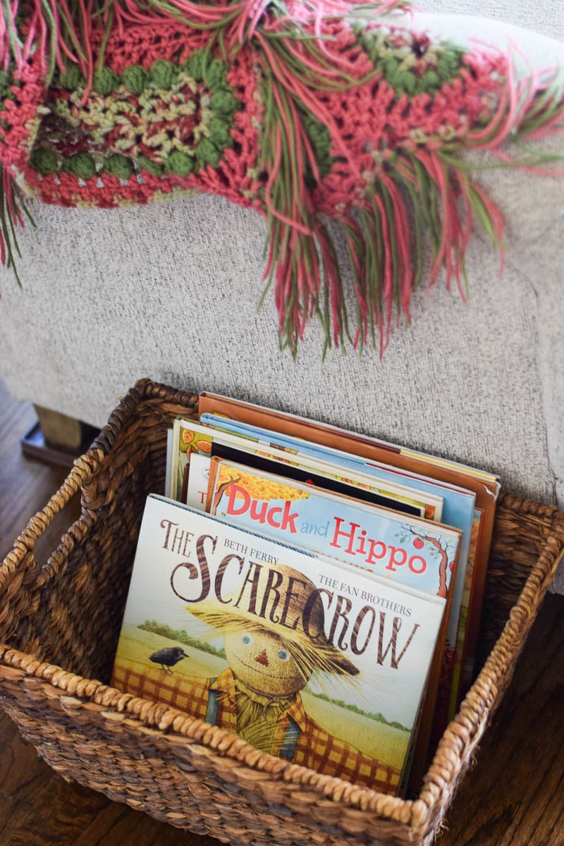 Fall Books in a Brown Basket