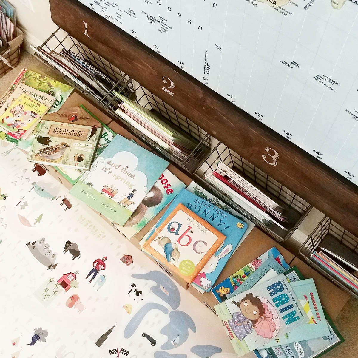 Spring Kids Books in Baskets