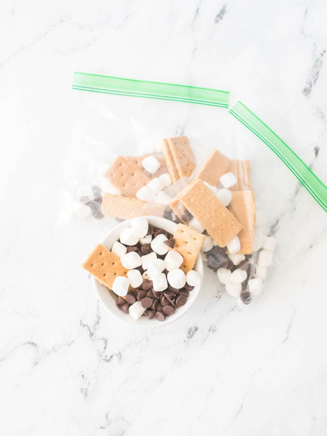 S'mores Ingredients in a Bowl and Plastic Bags - Sitting on Kitchen Counter
