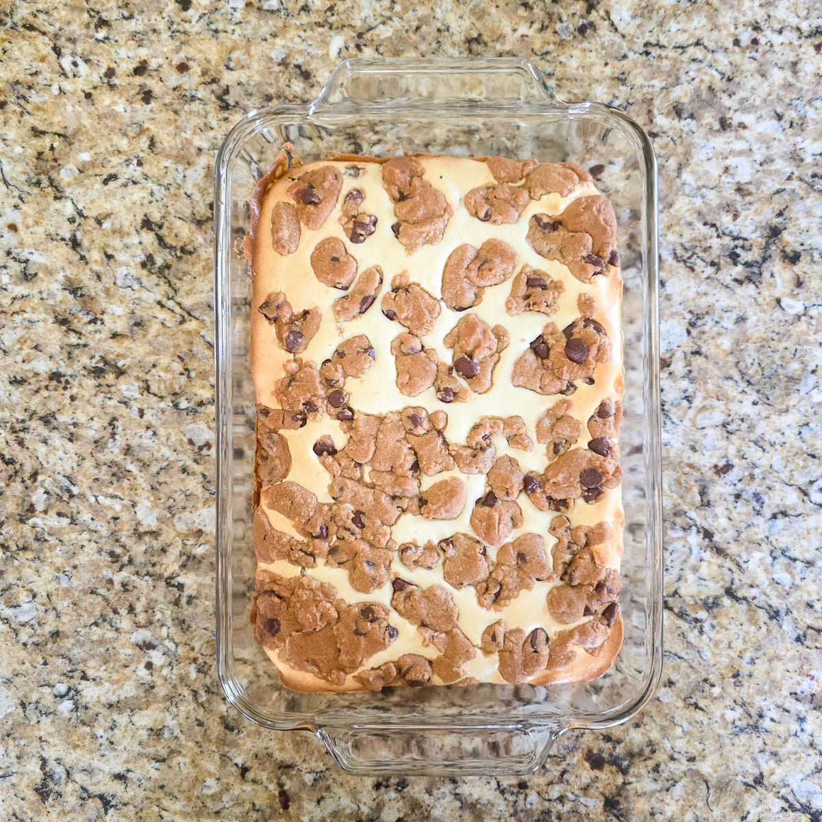 Chocolate Chip Cookie Bars in a Glass Baking Dish