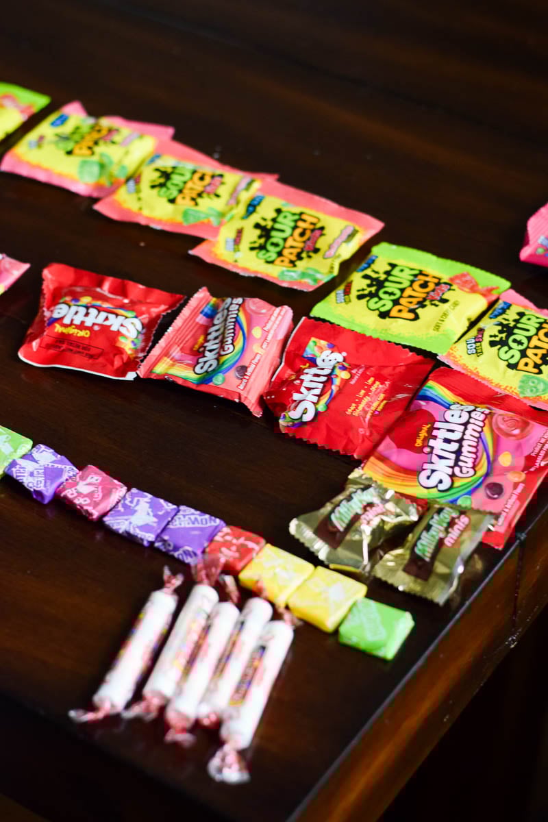 Candy Sorted on a Wooden Table Top
