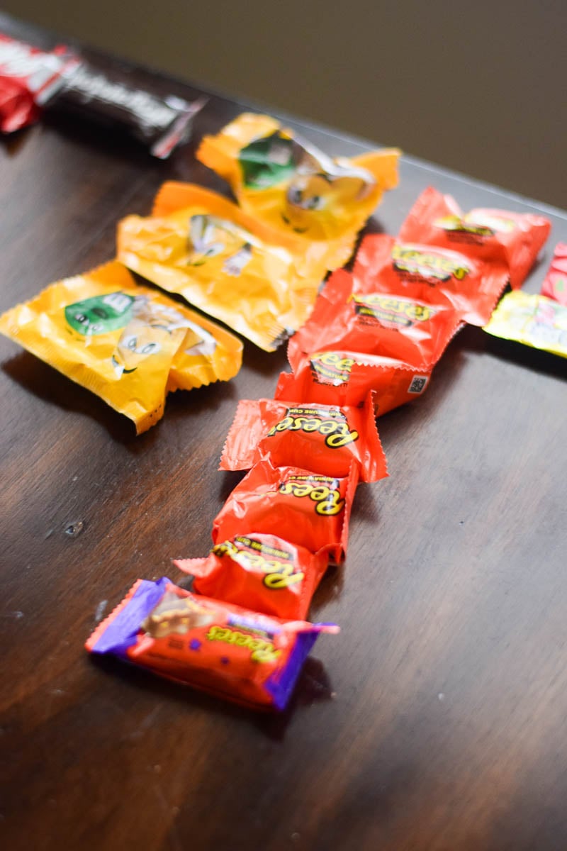 Candy Sorted on a Wooden Table