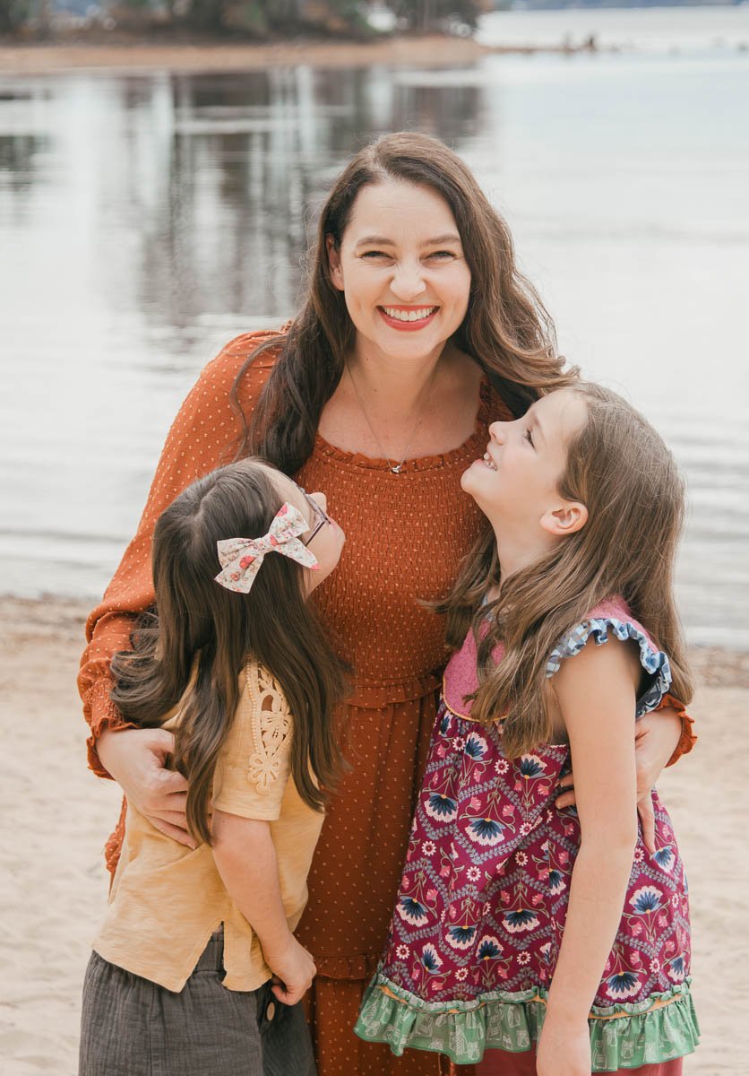 daughters looking at mom