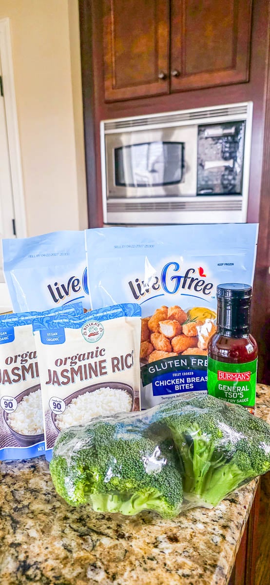 Ingredients for ALDI General Tso's Chicken Meal Sitting on Kitchen Counter