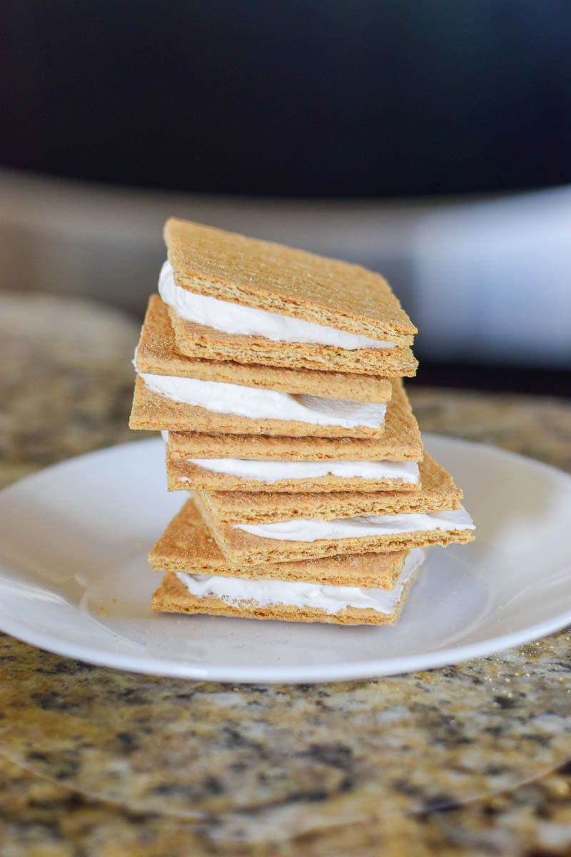 Cool Whip Graham Cracker Sandwiches Sitting on White Plate