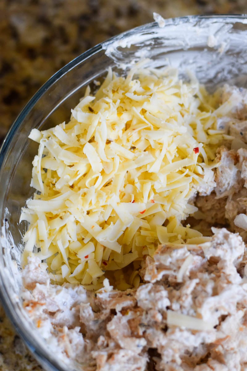 Shredded Cheese in a Glass Mixing Bowl