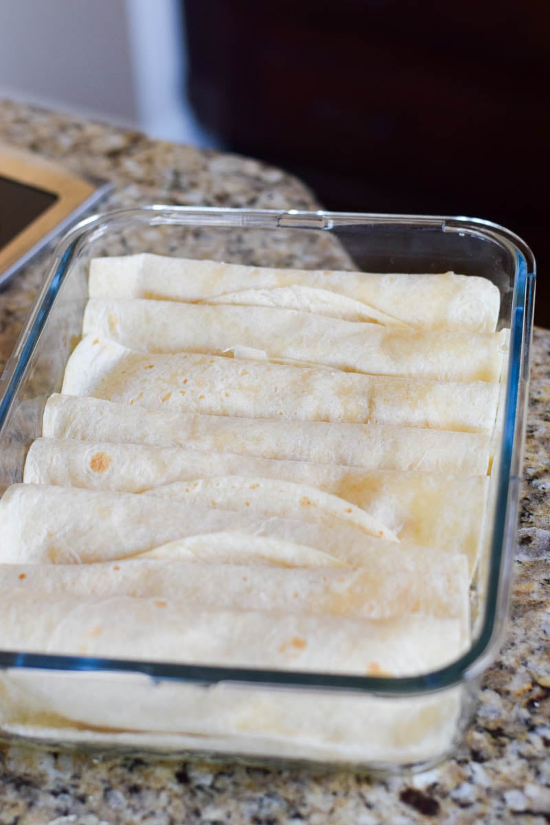 Enchiladas Rolled in a Glass Baking Dish