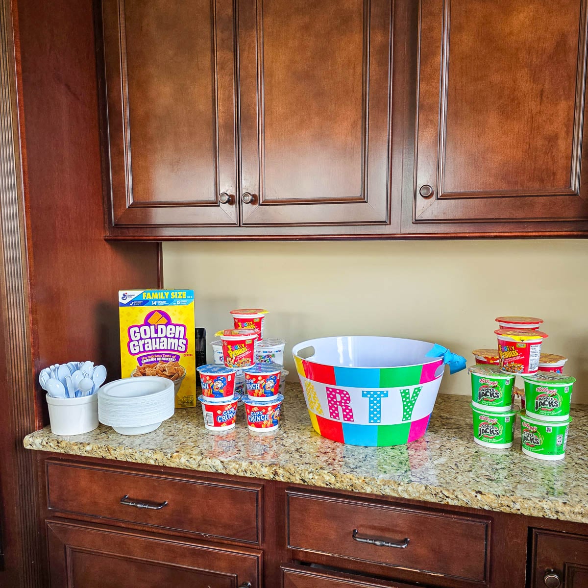 Cereal Options Sitting on a Kitchen Counter