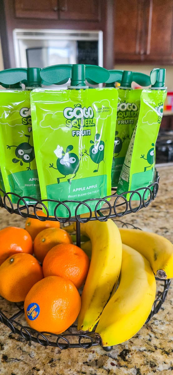 Fruit and Fruit Pouches on Serving Stand