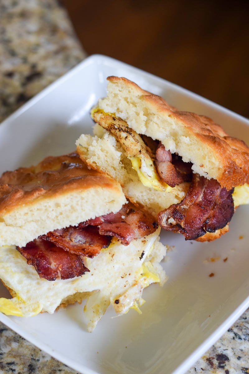 Homemade Breakfast Sandwiches on White Plate