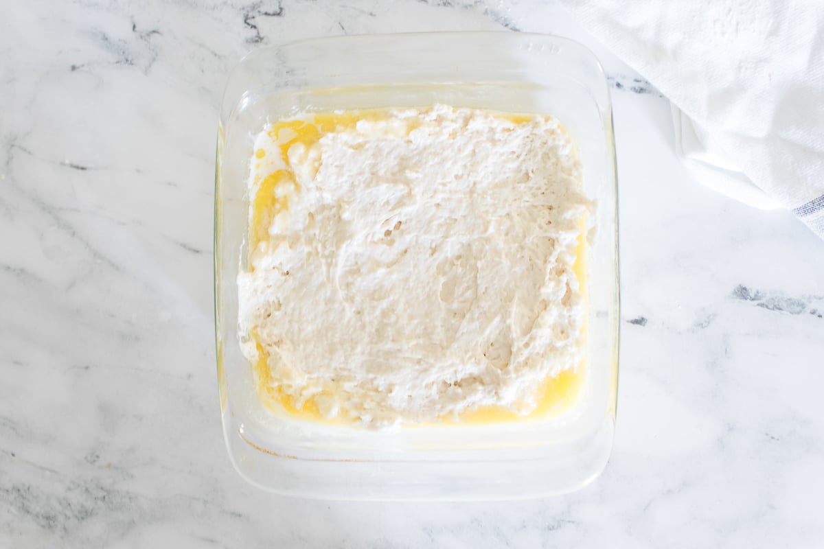 Biscuits Ingredients in Glass Baking Dish
