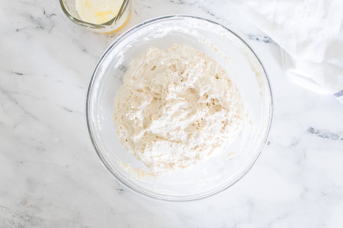Biscuits Ingredients in Glass Mixing Bowl