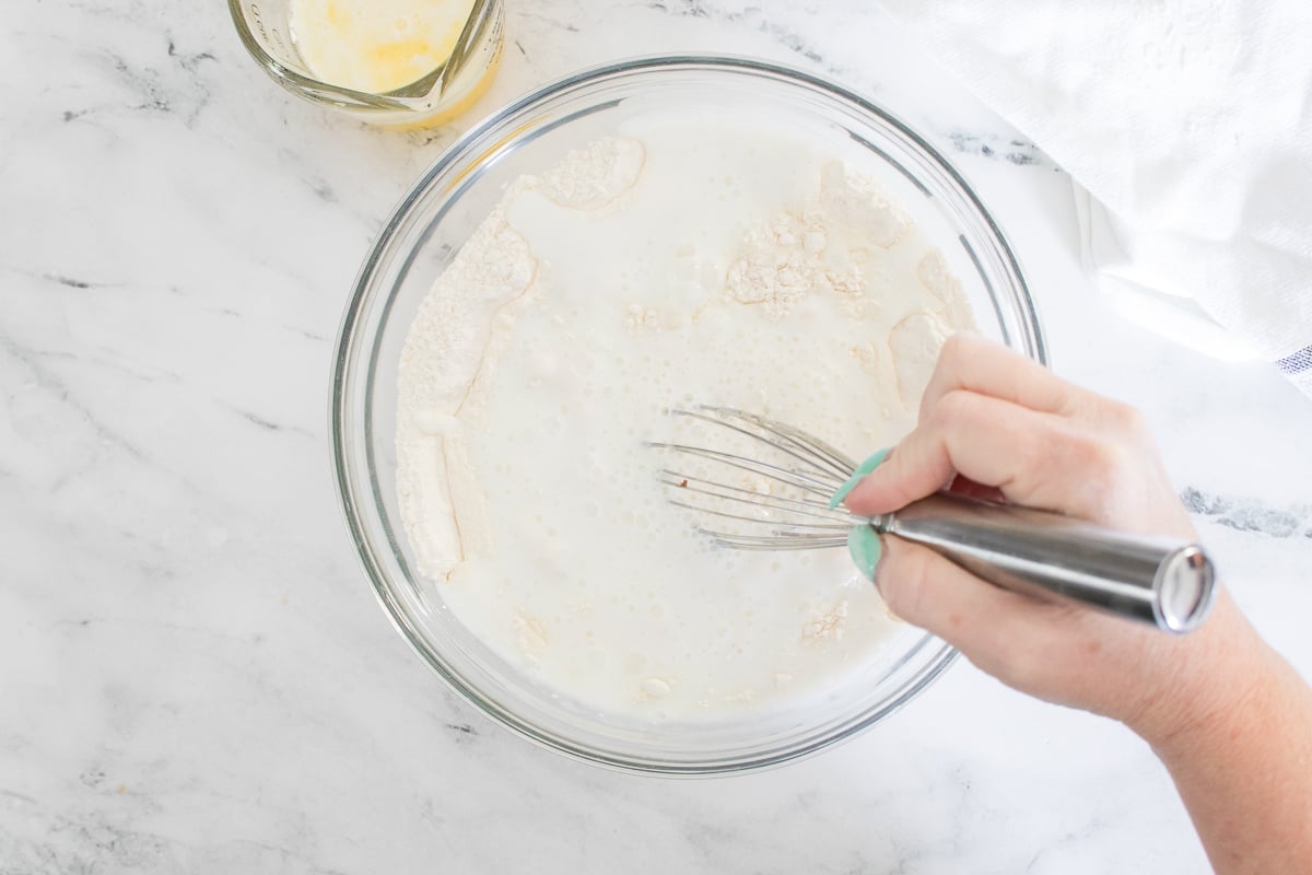 Biscuits Ingredients in Glass Mixing Bowl