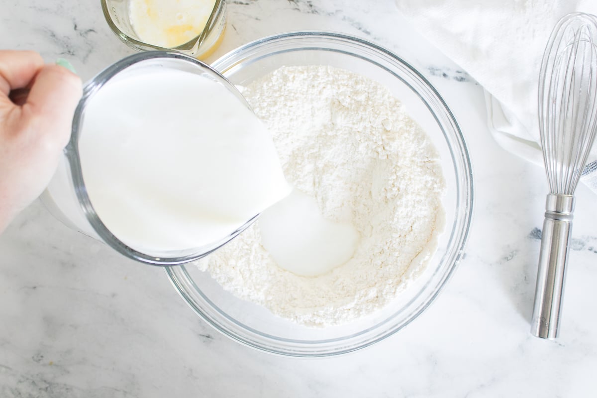 Biscuits Ingredients in Glass Mixing Bowl
