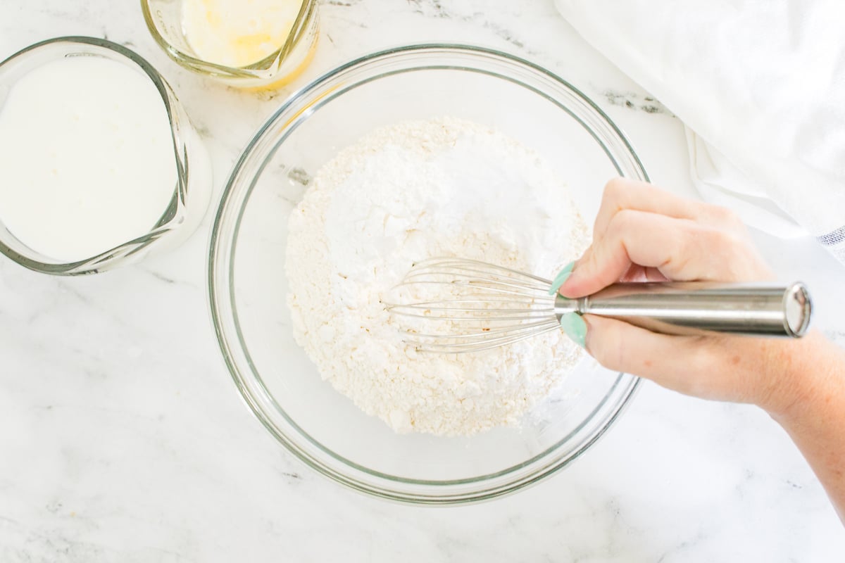 Biscuits Ingredients in Glass Mixing Bowl