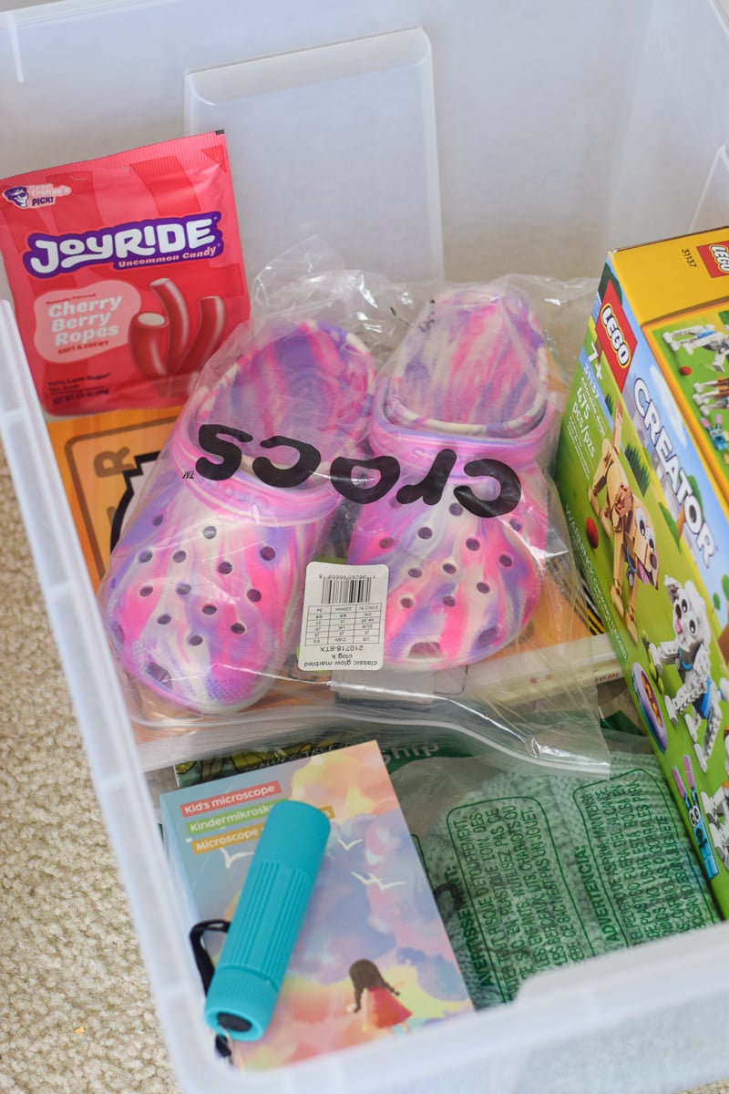 Plastic Storage Bin Filled with Gift for Tween Girl 