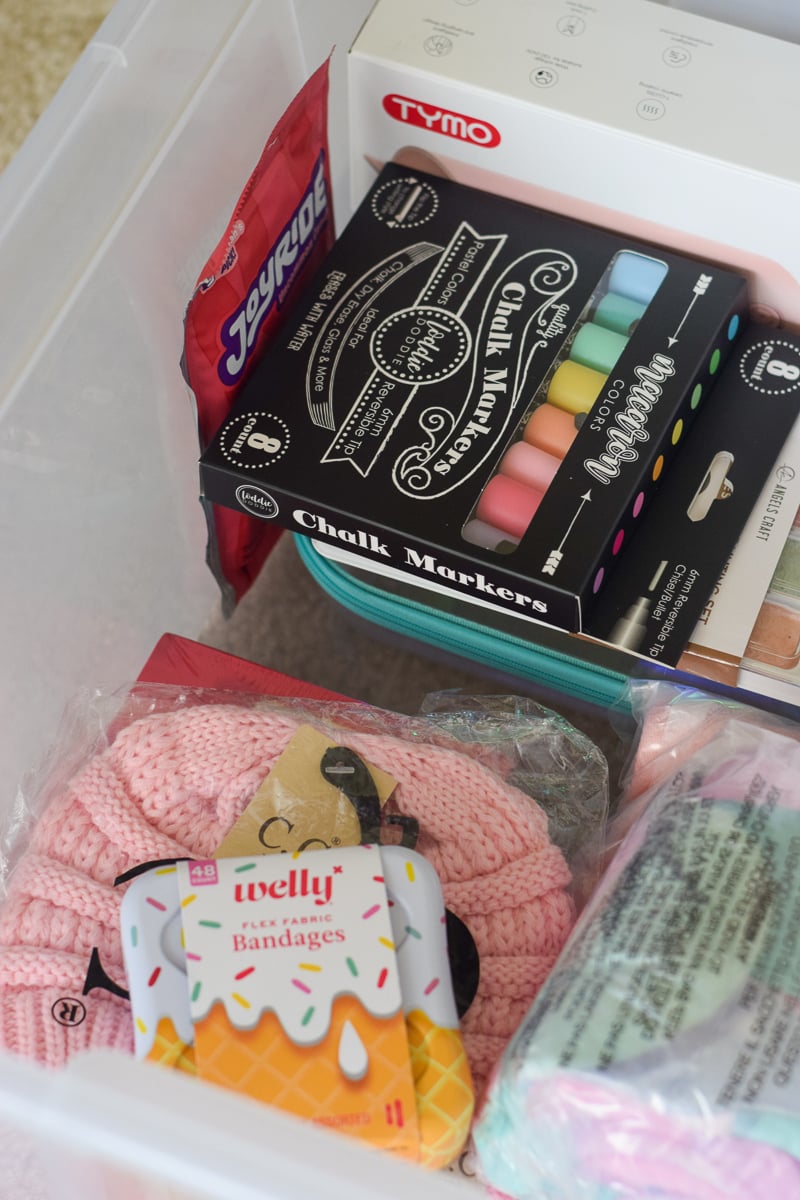 A Bin Full of Birthday and Christmas Gifts for a Tween