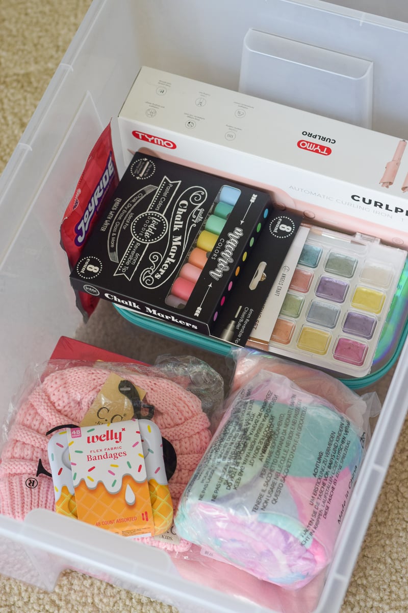Inside a Bin of Gifts for a Tween Girl