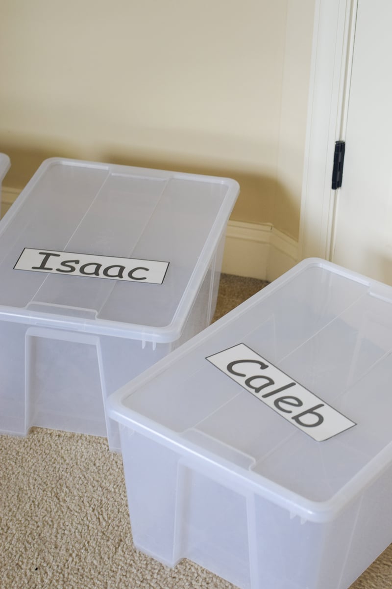 Plastic Totes with Name Labels on Them