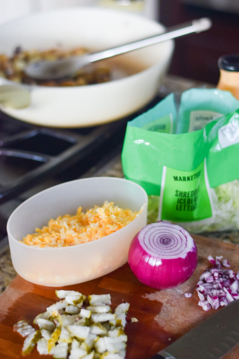 Burger Bowl Ingredients Sitting on Kitchen Counter